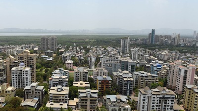 An aerial view of housing and real estate, in Navi Mumbai, Friday. (Bachchan Kumar/HT PHOTO)