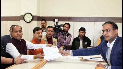 Mandi, Oct 19 (ANI): Himachal Pradesh Chief Minister Jai Ram Thakur filing his nomination paper from the Seraj Vidhan Sabha seat, in Mandi on Wednesday. (ANI Photo) (Jai Kumar) Mandi, Oct 19 (ANI): Himachal Pradesh Chief Minister Jai Ram Thakur filing his nomination paper from the Seraj Vidhan Sabha seat, in Mandi on Wednesday. (ANI Photo) (Jai Kumar)