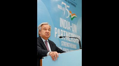 Gutteres made the remarks while addressing a gathering at the Indian Institute of Technology (IIT)-Bombay on the theme “India-UN Partnership: Strengthening South-South Cooperation”. (AFP) Gutteres made the remarks while addressing a gathering at the Indian Institute of Technology (IIT)-Bombay on the theme “India-UN Partnership: Strengthening South-South Cooperation”. (AFP)
