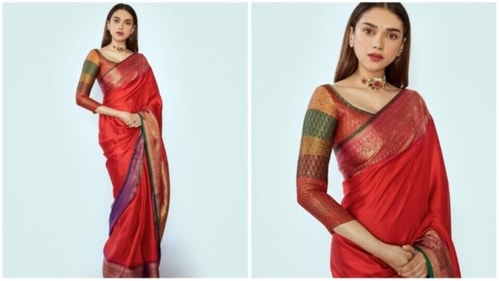 A timeless silk saree deserves a special place in every girl's wardrobe. Team it with a matching blouse and traditional jewellery for a perfect festive look. (Instagram/@aditiraohydari) A timeless silk saree deserves a special place in every girl's wardrobe. Team it with a matching blouse and traditional jewellery for a perfect festive look. (Instagram/@aditiraohydari)