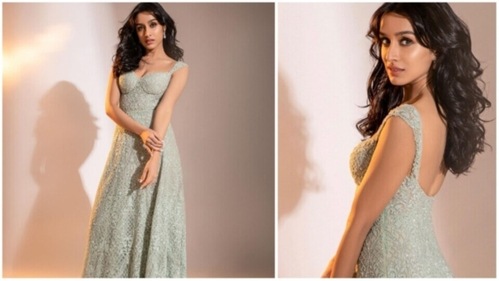 Decked up in a gorgeous full-length flowy gown with heavy embroidery, deep back and sweetheart neck. (Instagram/@shraddhakapoor) Decked up in a gorgeous full-length flowy gown with heavy embroidery, deep back and sweetheart neck. (Instagram/@shraddhakapoor)