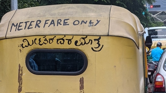 An auto rickshaw on Bengaluru roads took internet by storm after it displayed a board that read, “Meter fare only.”