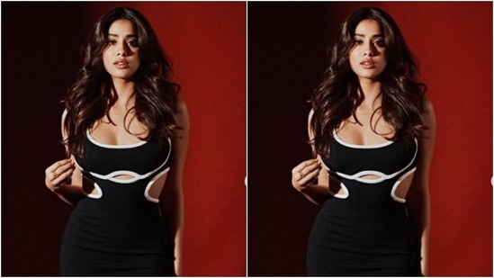 Janhvi decked up in a black bodycon dress with a plunging neckline and cut-put details around the waist, showing off her midriff. The sleeveless dress hugged her shape and showed off her curves perfectly.(Instagram/@janhvikapoor)
