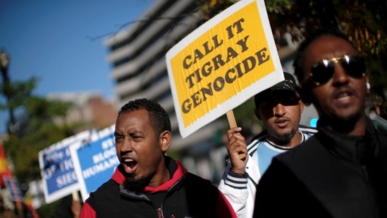 Demonstrators protest Ethiopia's delegation to the Annual Meetings of the International Monetary Fund and World Bank in Washington, U.S., October 15, 2022. (File image)(REUTERS)