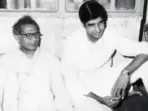 Harivansh Rai Bachchan with Amitabh Bachchan in throwback picture. Harivansh Rai Bachchan with Amitabh Bachchan in throwback picture.