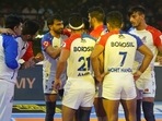 Haryana Steelers captain Joginder Narwal chats with teammates(JSW Sports Media) Haryana Steelers captain Joginder Narwal chats with teammates(JSW Sports Media)