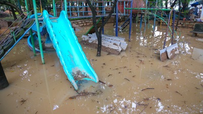 Waterlogging, incidents of tree fall, damage to civic infrastructure and power outage were reported from various areas of the city. (PTI) Waterlogging, incidents of tree fall, damage to civic infrastructure and power outage were reported from various areas of the city. (PTI)