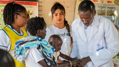 Priyanka Chopra with doctors and children in Kenya. Priyanka Chopra with doctors and children in Kenya.