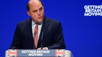 British Defense Minister Ben Wallace speaks. (Reuters)