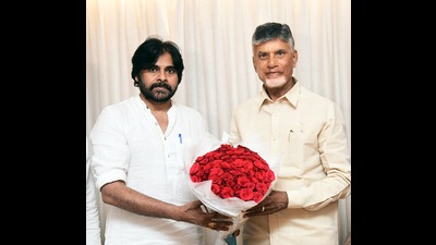 Tuesday’s meeting in Vijayawada between Naidu and Jana Sena chief Pawan Kalyan, was a first after nearly five years. (HT) Tuesday’s meeting in Vijayawada between Naidu and Jana Sena chief Pawan Kalyan, was a first after nearly five years. (HT)