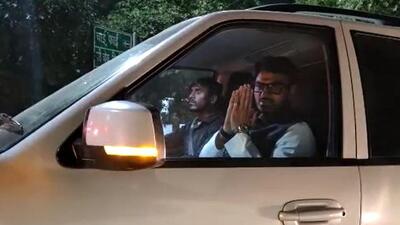 Shrikant Tyagi was released by the Luksar jail on Thursday evening, hours after the Surajpur court issued his release orders (Videograb) Shrikant Tyagi was released by the Luksar jail on Thursday evening, hours after the Surajpur court issued his release orders (Videograb)