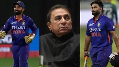 Dinesh Karthik; Sunil Gavaskar; Rishabh Pant (file photo) Dinesh Karthik; Sunil Gavaskar; Rishabh Pant (file photo)