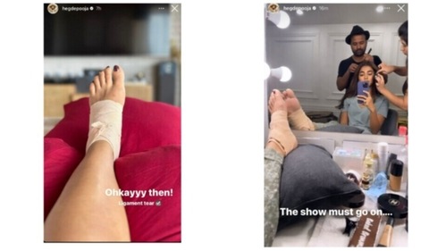 Pooja Hegde shares pictures with her injured foot via Instagram Stories. Pooja Hegde shares pictures with her injured foot via Instagram Stories. 