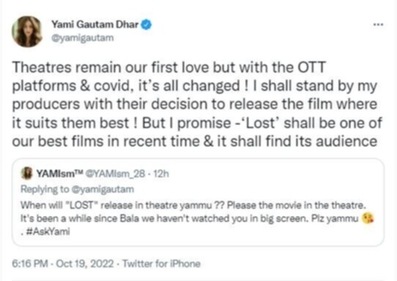 The actor replied, “Theatres remain our first love but with the OTT platforms &amp; covid, it’s all changed!"