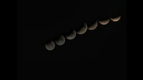 A composite image of a partial lunar eclipse, in Jaipur, Rajasthan on July 17, 2019. “Parashar mentions that his teachers observed a series of seven lunar eclipses separated by six-monthly intervals (now known to be a very rare occurrence). ” (Himanshu Vyas/Hindustan Times) A composite image of a partial lunar eclipse, in Jaipur, Rajasthan on July 17, 2019. “Parashar mentions that his teachers observed a series of seven lunar eclipses separated by six-monthly intervals (now known to be a very rare occurrence). ” (Himanshu Vyas/Hindustan Times)