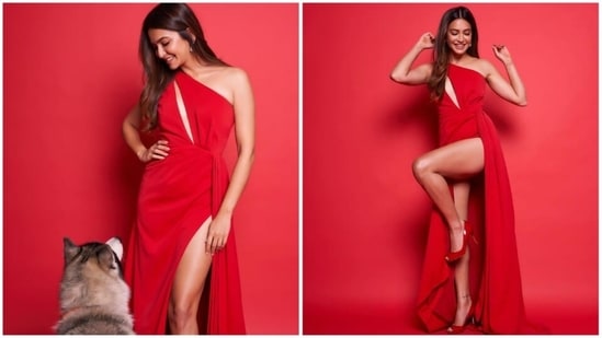 Kriti Kharbanda has been ruling hearts for not just her acting skills but also her charm and elegance. For a latest photoshoot, the actor wore a bright red gown and left her Instagram family mesmerised with her dreamy look.(Instagram/@kritikharbanda)