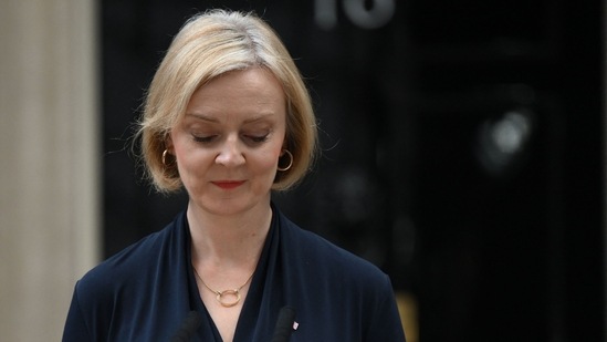 Britain's Prime Minister Liz Truss delivers a speech outside of 10 Downing Street in central London on October 20, 2022, to announce her resignation. (Photo by Daniel LEAL/AFP) Britain's Prime Minister Liz Truss delivers a speech outside of 10 Downing Street in central London on October 20, 2022, to announce her resignation. (Photo by Daniel LEAL/AFP)