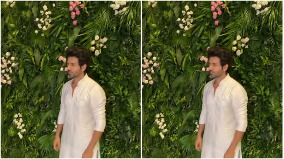 Kartik Aaryan posed in a white cotton kurta and pajamas.(HT Photos/Varinder Chawla)