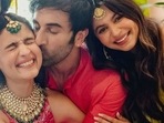 Alia Bhatt, Ranbir Kapoor and Shaheen Bhatt together at the couple's wedding. 