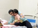 Charu Asopa with her daughter Ziana in the hospital.