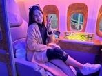 Dhanashree Verma shared a picture from her flight to Melbourne. Dhanashree Verma shared a picture from her flight to Melbourne.