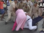 Aspiring schoolteachers who protested over the alleged jobs scam in Kolkata, clashed with police on Thursday. (Screengrab/ANI video) Aspiring schoolteachers who protested over the alleged jobs scam in Kolkata, clashed with police on Thursday. (Screengrab/ANI video)