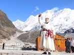 Prime Minister donning a 'Chola Dora' outfit gifted to him by women of Himachal Pradesh's Chamba.(HT)