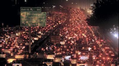 Vehicles stuck in a traffic jam on Delhi-Gurgaon Expressway on Friday. (PTI) Vehicles stuck in a traffic jam on Delhi-Gurgaon Expressway on Friday. (PTI)