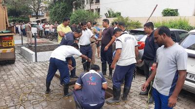 Three workers died of suspected suffocation while cleaning a sewage treatment plant of a private housing society at Wagholi in Pune. (HT PHOTO) Three workers died of suspected suffocation while cleaning a sewage treatment plant of a private housing society at Wagholi in Pune. (HT PHOTO)