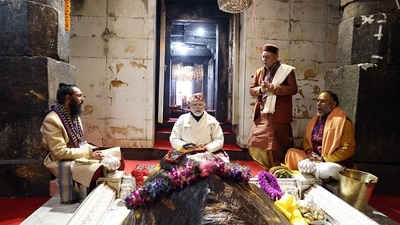 PM Modi also visited the Samadhi Sthal of Adi Guru Shankaracharya at Kedarnath and spent some time there. (ANI/ PIB) PM Modi also visited the Samadhi Sthal of Adi Guru Shankaracharya at Kedarnath and spent some time there. (ANI/ PIB)