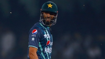 Pakistan's Shan Masood reacts as he walks off the field (AP) Pakistan's Shan Masood reacts as he walks off the field (AP)
