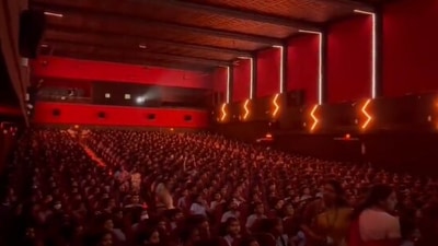 Taken from the video shared by AR Rahman, the image shows the school students watching Ponni Nadhi. (Twitter/@Tronil1)