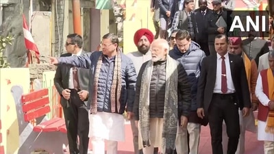 Prime Minister Narendra Modi Uttrakhand CM Dhami at Badrinath Dham in the Chamoli district of Uttarakhand. (ANI) Prime Minister Narendra Modi Uttrakhand CM Dhami at Badrinath Dham in the Chamoli district of Uttarakhand. (ANI)