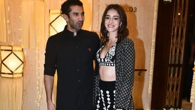 Aditya Roy Kapur with Ananya Panday at Manish Malhotra's Diwali party. (Varinder Chawla)