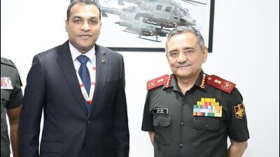 Sri Lankan state minister of defence Premitha Bandara Tennakoon with Indian chief of defence staff General Anil Chauhan (right). (ANI Photo) Sri Lankan state minister of defence Premitha Bandara Tennakoon with Indian chief of defence staff General Anil Chauhan (right). (ANI Photo)