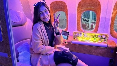 Dhanashree Verma shared a picture from her flight to Melbourne. Dhanashree Verma shared a picture from her flight to Melbourne.