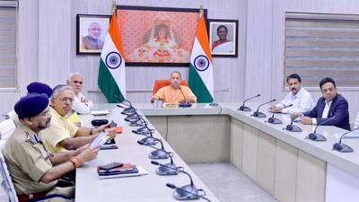 Uttar Pradesh chief minister Yogi Adityanath taking stock of preparations for the Ayodhya Deepotsav at a meeting in Lucknow on Sunday. (SOURCED IMAGE)