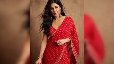 Katrina Kaif recently blessed our Instagram feed with stunning photos of herself in a red saree which she paired with a matching blouse featuring a plunging neckline. (Instagram/@katrinakaif)