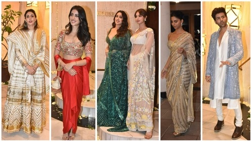 Shweta Nanda, Navya Naveli Nanda, Jhanvi Kapoor, Khushi Kapoor, Suhana Khan, Kartik Aaryan at Manish Malhotra's Diwali bash. (Varinder Chawla)