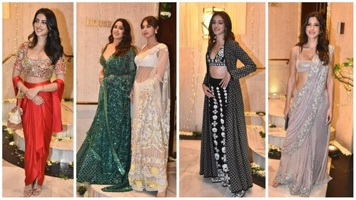 Navya Nanda, Janhvi Kapoor, Khushi Kapoor, Ananya Panday and Shanaya Kapoor at Manish Malhotra's Diwali bash. (Varinder Chawla) Navya Nanda, Janhvi Kapoor, Khushi Kapoor, Ananya Panday and Shanaya Kapoor at Manish Malhotra's Diwali bash. (Varinder Chawla)