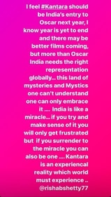 Kangana Ranaut wrote about Kantara on her Instagram Stories. Kangana Ranaut wrote about Kantara on her Instagram Stories.