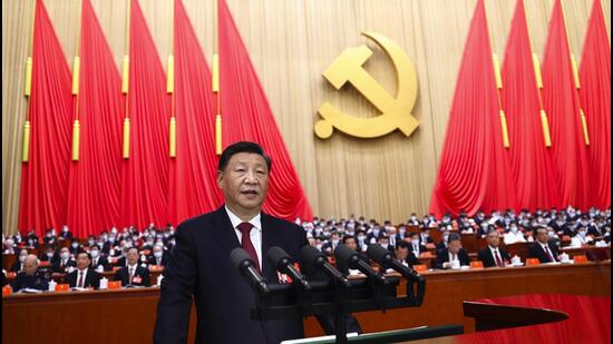 President Xi Jinping delivers a speech during the opening ceremony of the 20th National Congress of China’s ruling Communist Party in Beijing, on October 16, 2022. (AP)