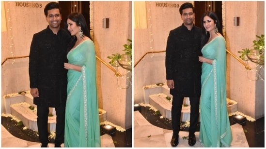 Vicky Kaushal and his wife Katrina Kaif complemented each other in ethnic wear.(HT Photo/Naziyah Khan)