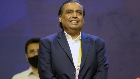 Reliance Industries chairman Mukesh Ambani at the India Mobile Congress 2022 in New Delhi on Oct. 1, 2022.(Bloomberg)