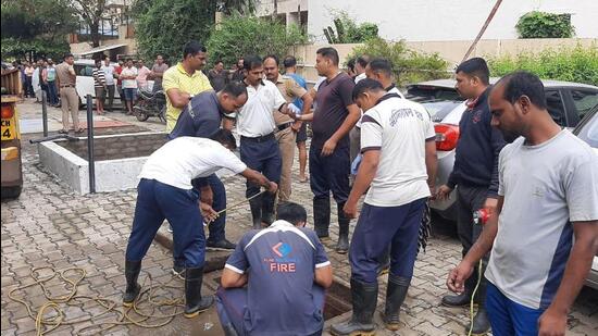 The workers started to clean the tank early morning at 6am when three of them entered inside the chamber. (HT Photo)
