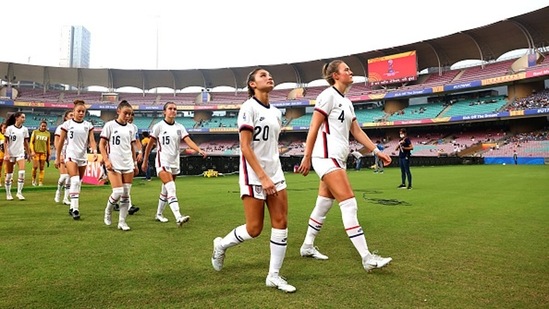 Players leave field after play is suspended due to severe weather duringthe FIFA U-17 Women's World Cup 2022 (Getty)