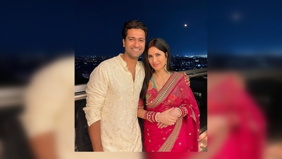 Katrina Kaif and Vicky Kaushal were all smiles for the camera as she posed with the moon in the backdrop. (Instagram/@katrinakaif)