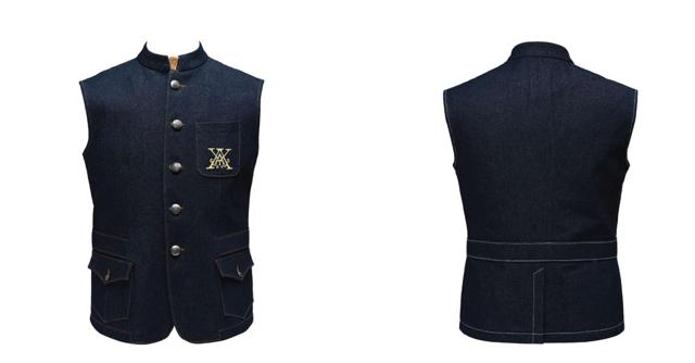 This smart, structured, and tailored jacket with metal buttons is great for a casual or semi formal setting. (Cut sleeve classic bundi jacket in denim by Arjun Khanna) This smart, structured, and tailored jacket with metal buttons is great for a casual or semi formal setting. (Cut sleeve classic bundi jacket in denim by Arjun Khanna)