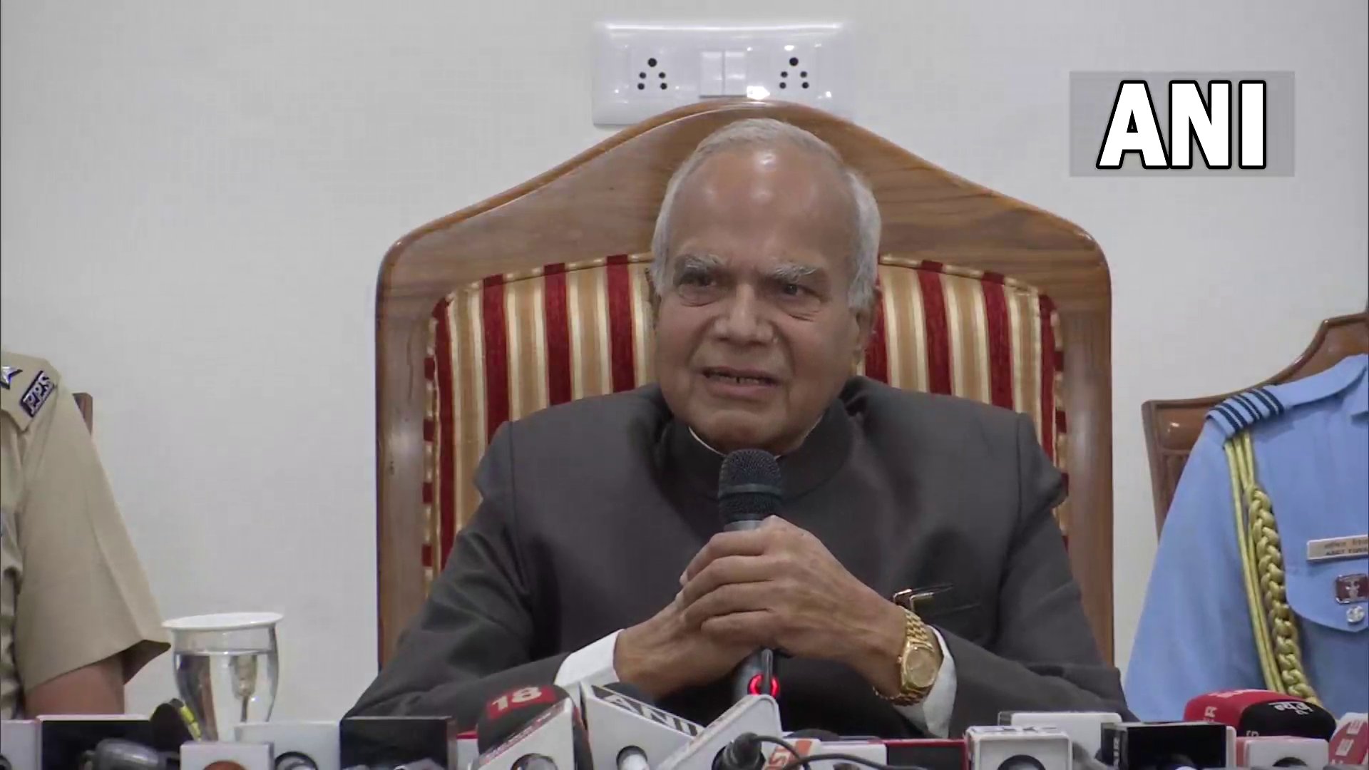 Punjab governor Banwarilal Purohit speaks to reporters on Friday. (ANI Twitter)