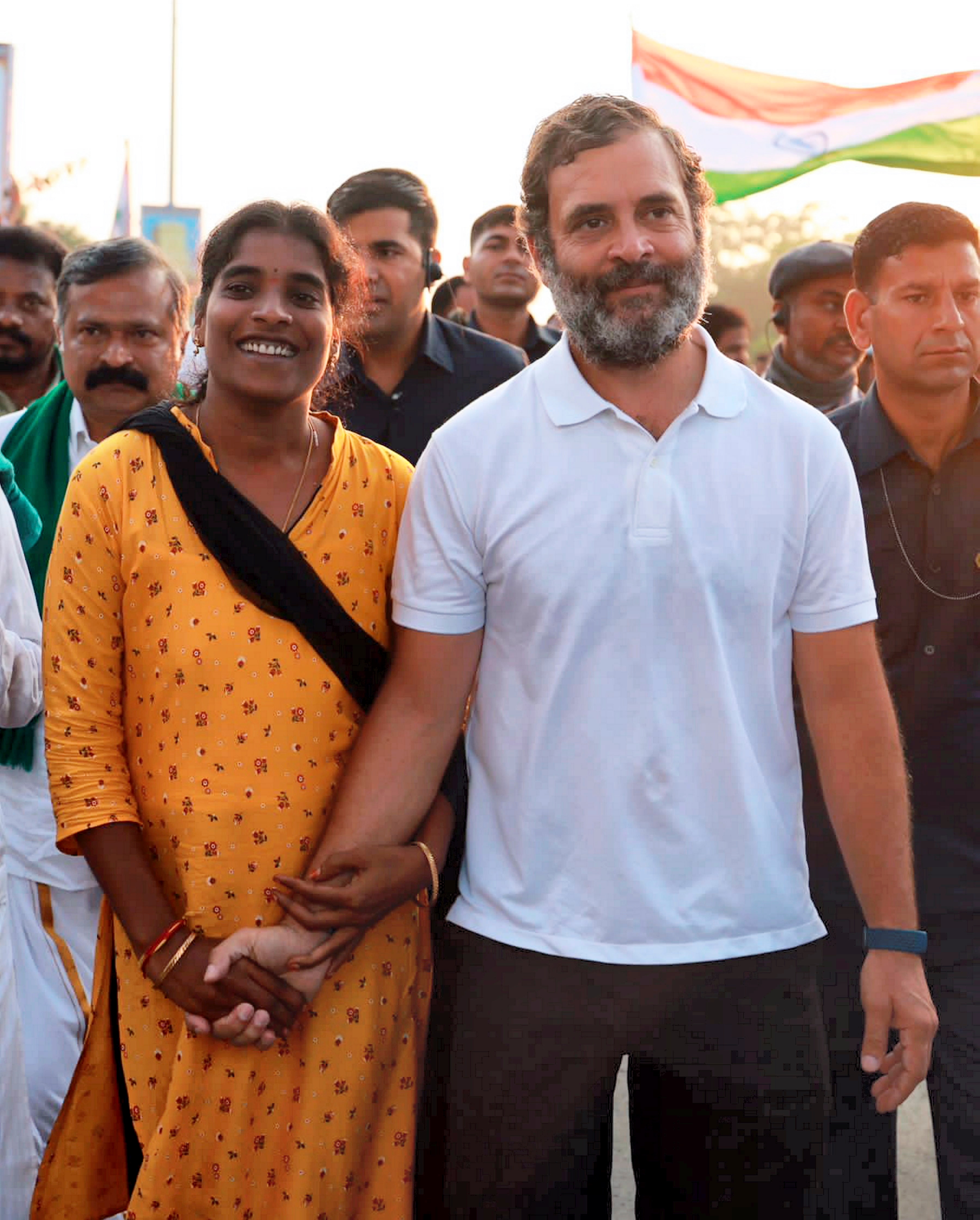 Kurnool: Congress leader Rahul Gandhi with a supporter during the party's Bharat Jodo Yatra, in Kurnool district, Friday, Oct. 21, 2022. (PTI Photo) (PTI) Kurnool: Congress leader Rahul Gandhi with a supporter during the party's Bharat Jodo Yatra, in Kurnool district, Friday, Oct. 21, 2022. (PTI Photo) (PTI)